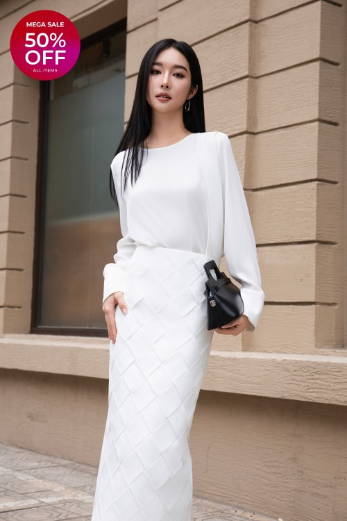 Sixdo White Khaki Loose Skirt